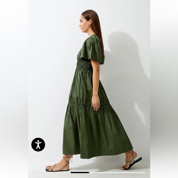 Karen Millen Organic Cotton Woven Shirred Tiered Short
Sleeve Maxi Dress - Picture 3 of 8
